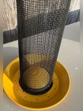 Yellow Metal Finch Bird Feeder with Black Mesh Tube 13”x6”
